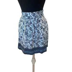 NWT Loft Outlet Blue White Floral India Print Linen Blend Skirt W Pockets Small